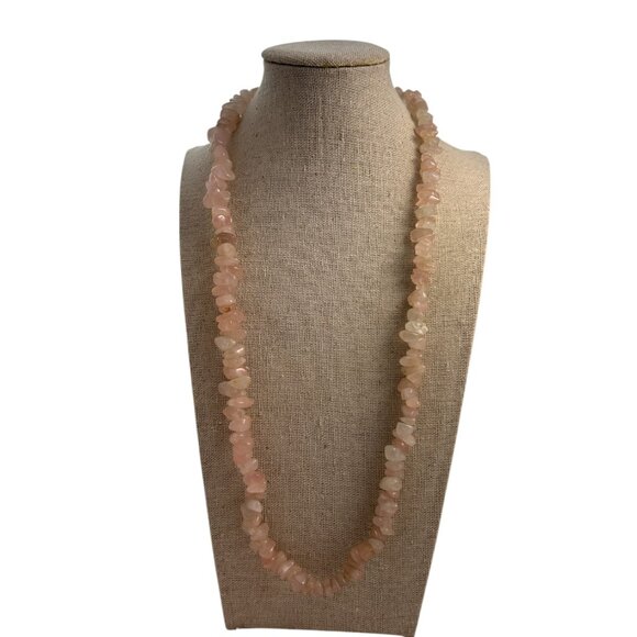 Rose Quartz Chip Bead Necklace Light Pink Polished Gemstone Long Strand 24” - Picture 7 of 7
